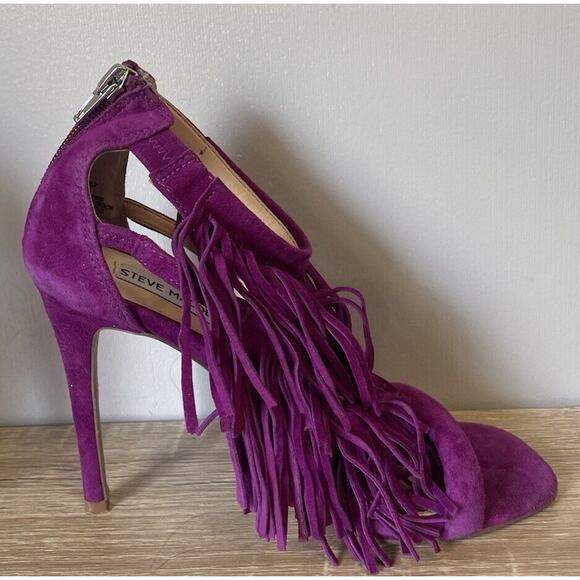 Steve Madden Fringly Purple Suede Fringe Strappy Zip Stiletto Heel Size 7M - Picture 7 of 11